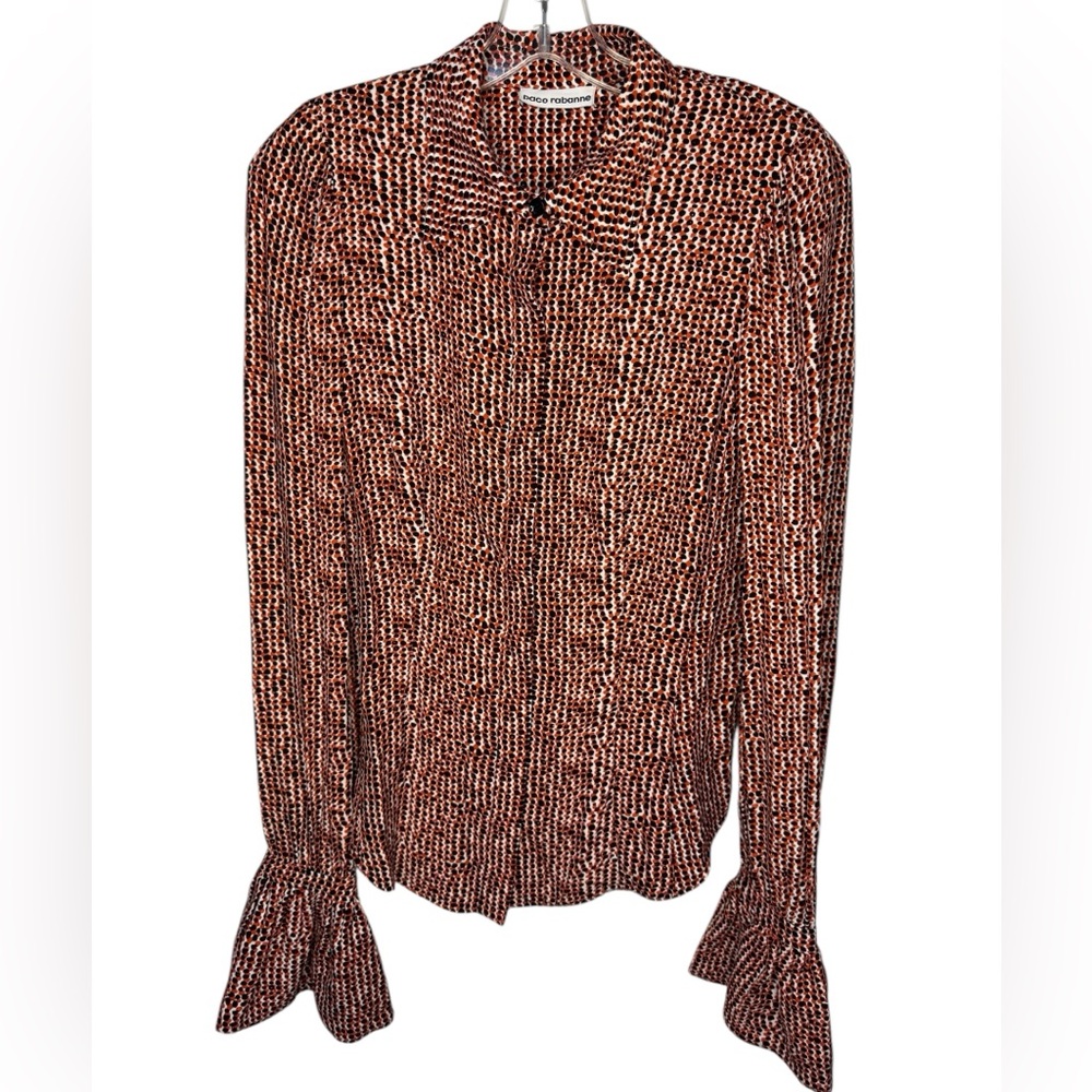 Paco Rabanne Orange Black Pattern Button Up Blouse - Size 38 or US 6